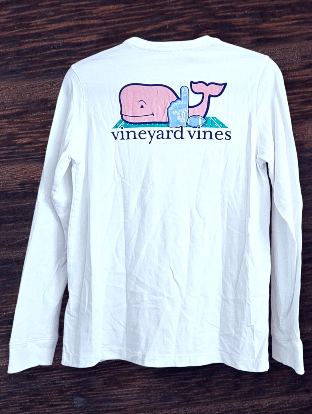 Boys Vineyard Vines Long Sleeve Football #1 Cotton Graphic Tee Size Large 16